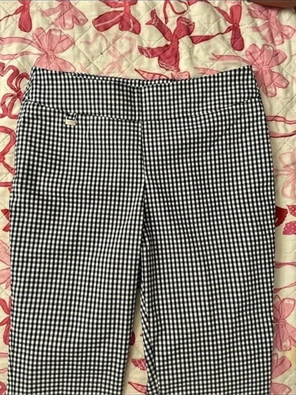Gingham Pants Women's Straight Leg Black & White